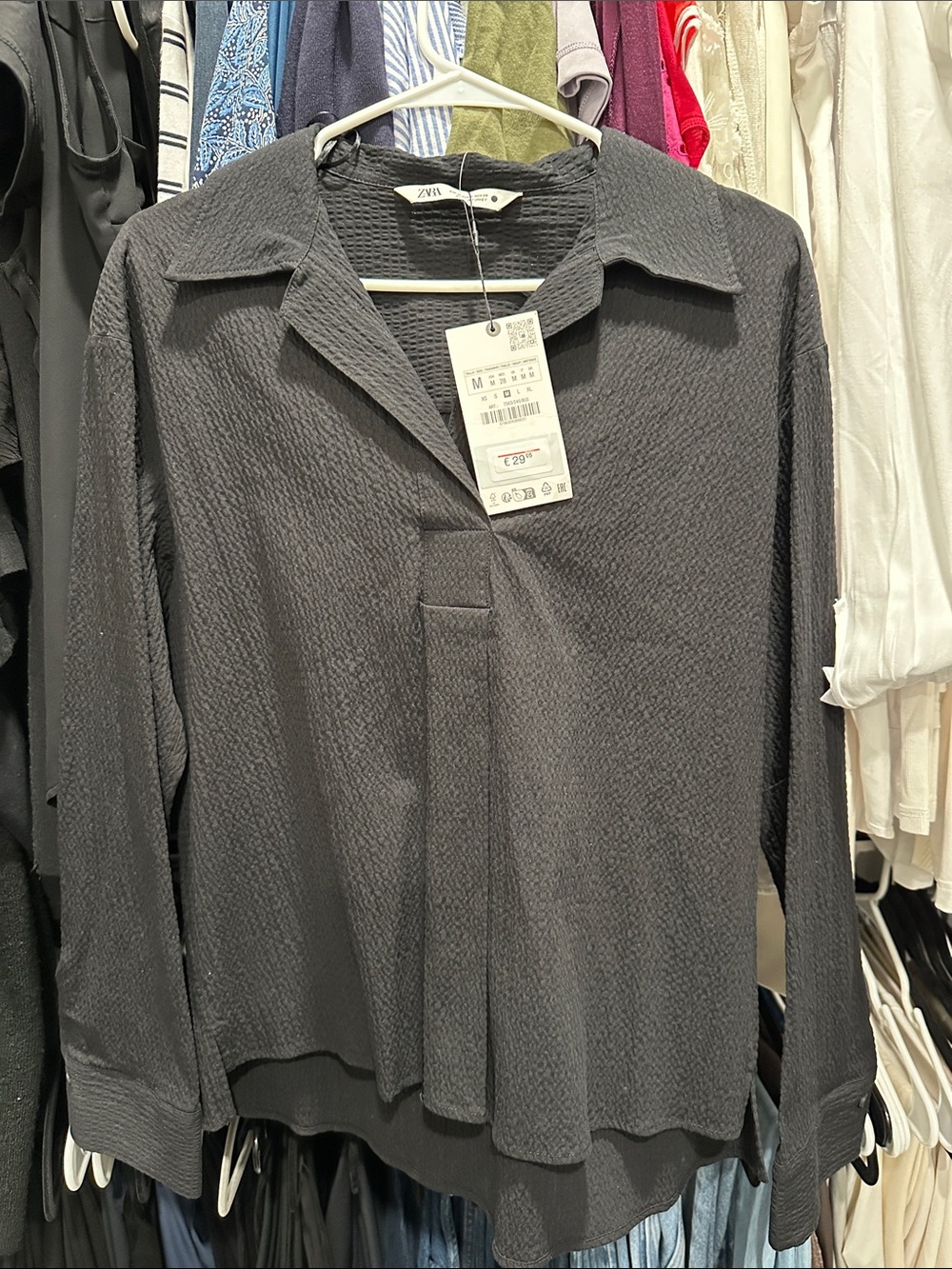 Zara Women’s Black Textured Long-Sleeve Shirt Jacket